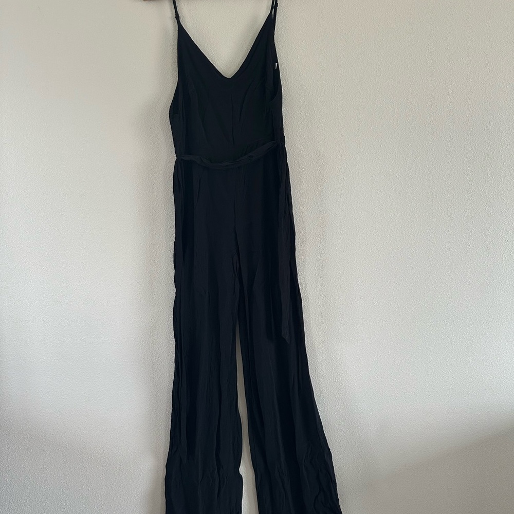 Black Jumpsuit with Fitted Bodice and Wide Legs